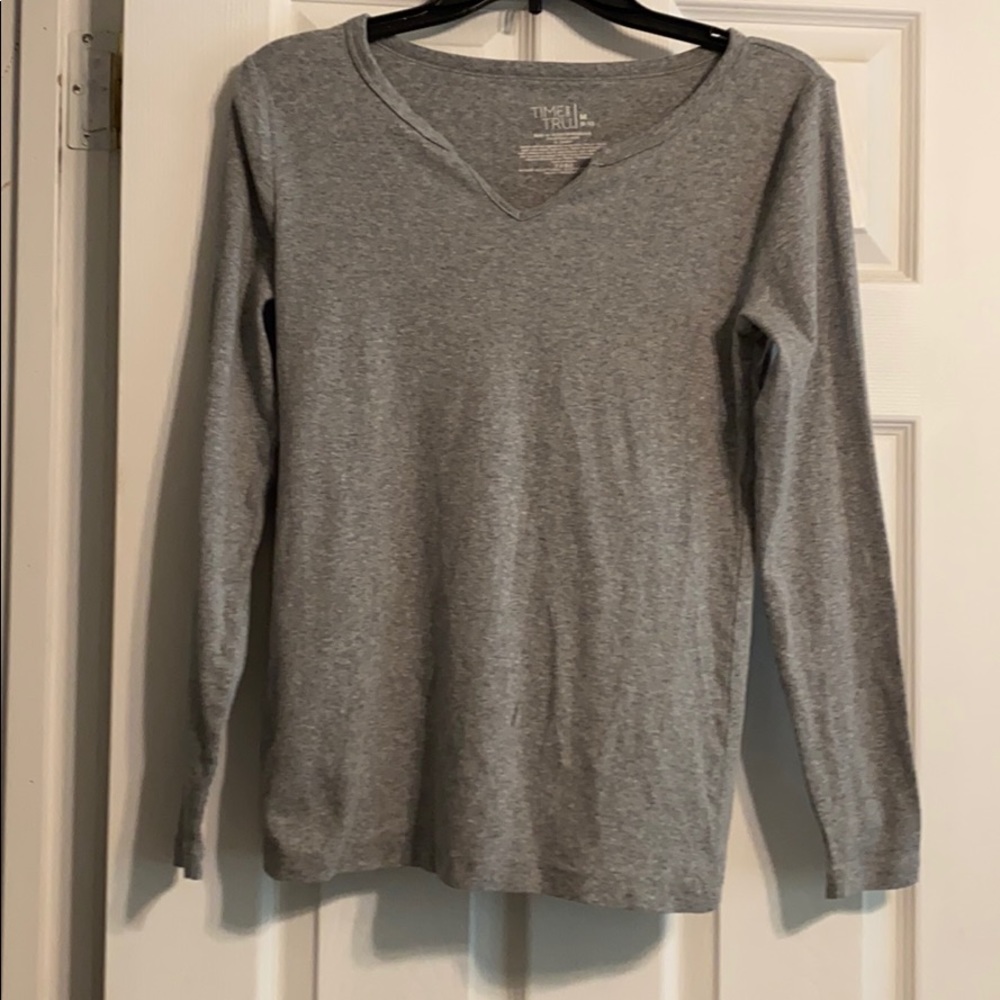 A long sleeve grey T-shirt